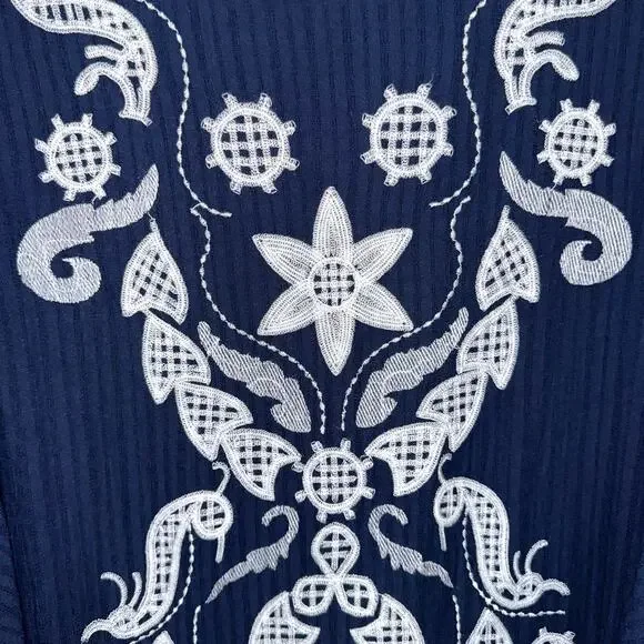 MSSP Max Studio Navy Blue White Embroidered Floral Marielle Mini Dress Size XL - Picture 4 of 13